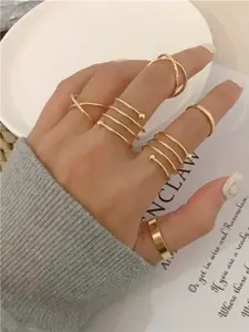 Shining Diva Fashion Set Of 6 Gold-Plated Finger Ring