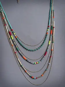 VOGUE PANASH Gold-Toned & Green Brass Gold-Plated Layered Necklace