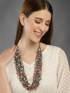 VOGUE PANASH Gold-Toned & Pink Gold-Plated Bohemian Necklace