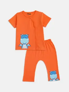R&B Boys Orange & Blue Printed Shirt with Shorts