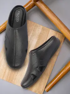 FAUSTO Men Black PU Comfort Sandals