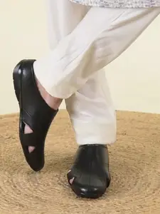 FAUSTO Men Black PU Comfort Sandals