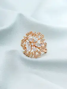 aadita Rose Gold Plated White Stone Studded Finger Ring