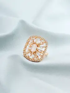 aadita Rose Gold-Plated White Stone Studded Finger Ring