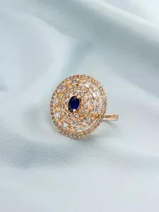 aadita Rose Gold Plated White Stone Studded Ring