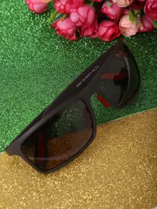 MARC LOUIS Men Brown Lens & Black Rectangle Sunglasses with Polarised Lens