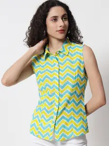 CHARMGAL Women Yellow Slim Fit Printed Casual Shirt