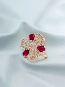 aadita Rose Gold-Plated Rose Gold Stone Studded Finger Ring