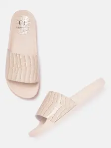 Carlton London Women Beige Croc Textured Open Toe Flats