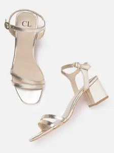 Carlton London Women Gold-Toned Strappy Block Heels