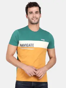 t-base Men Green Colourblocked Applique T-shirt