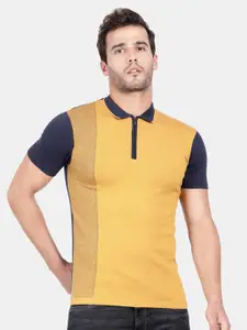 t-base Men Brown Colourblocked Mandarin Collar T-shirt