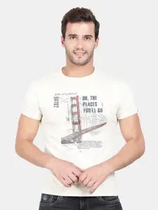 t-base Men Beige Printed Applique T-shirt