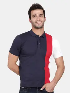 t-base Men Blue & mood indigo Colourblocked Henley Neck T-shirt