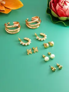 aadita Gold-Toned Geometric Studs Earrings