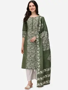 Sitaram Designer Green Batik Print Straight Cotton Kurta Dupatta set