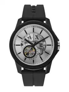 Armani Exchange Men Silver-Toned Skeleton Dial Automatic Motion Powered Watch AX1726