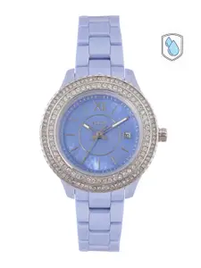 Fossil Women Blue Embellished Stella Bracelet Style Analogue Watch CE1120