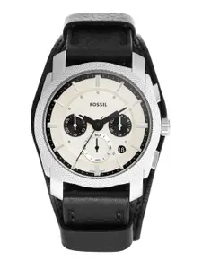 Fossil Men White Dial & Black Leather Straps Analogue Chronograph Watch FS5921