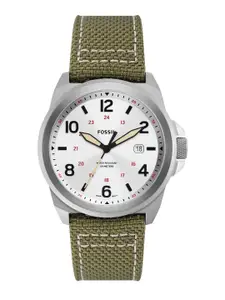 Fossil Men Silver-Toned Dial & Green Straps Analogue Watch FS5918