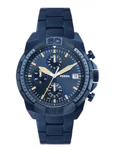 Fossil Men Blue Dial & Blue Stainless Steel Straps Analogue Chronograph Watch FS5916