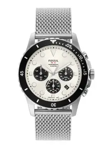 Fossil Men White Dial & Silver Toned Analogue Chronograph Watch FS5915