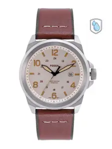 Fossil Men Cream-Coloured Dial & Brown Leather Straps Analogue Watch FS5919