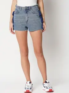 LOVEGEN Women Blue High-Rise Denim Shorts