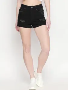 LOVEGEN Women Black Skinny Fit High-Rise Denim Shorts