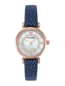 Emporio Armani Women Mother of Pearl Embellished Analogue Watch AR11468