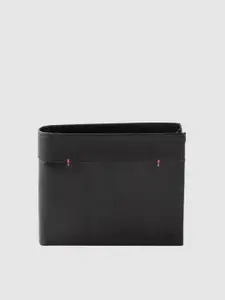 HIGHLANDER Men Black Solid Two Fold Wallet with Thread Work