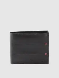 HIGHLANDER Men Black Solid Two Fold Wallet with Thread Work Detail
