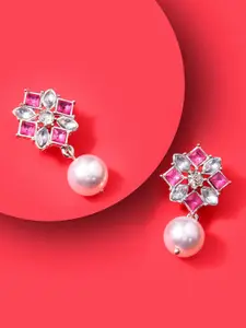 Accessorize London Pink Pearl Geometric Drop Earrings