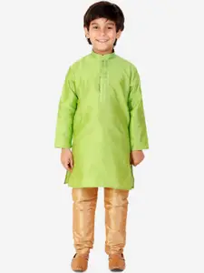 Pro-Ethic STYLE DEVELOPER Boys Green Dupion Silk Kurta with Pyjamas