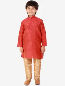 Pro-Ethic STYLE DEVELOPER Boys Red Dupion Silk Kurta with Pyjamas