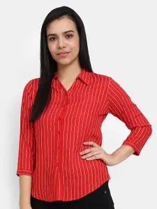 V-Mart Women Red Striped Casual Shirt