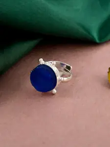 Silvermerc Designs Silvermerc Design Silver-Plated Blue Stone-Studded Finger Ring