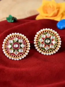 Silvermerc Designs Set Of 2 Gold-Plated & Pink Kundan Stone-Studded Finger Ring