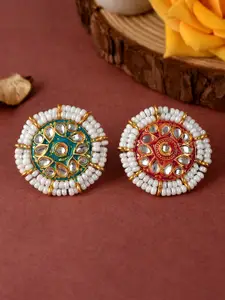 Silvermerc Designs Set Of 2 Gold-Plated Gold Pearl Studded Adjustable Finger Ring