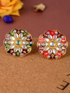 Silvermerc Designs Set Of 2 Gold-Plated Gold Kundan Studded Adjustable Finger Rings