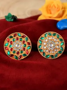 Silvermerc Designs Set Of 2 Gold-Plated Gold Stone Studded Adjustable Finger Rings