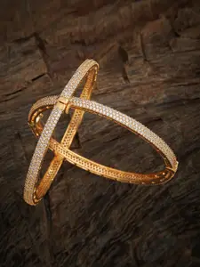 Kushal's Fashion Jewellery Set Of 2 Gold-Plated White Stone-Studded Bangles