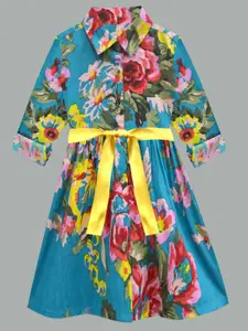 A.T.U.N. A T U N Teal Floral Dress