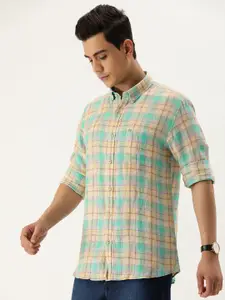 Peter England Men Multicoloured Grid Tattersall Checks Slim Fit Casual Shirt