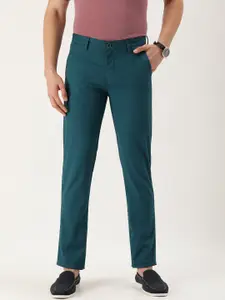 Peter England Men Teal Textured Slim Fit Regular Trousers
