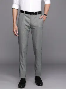 Peter England Elite Men Grey Textured Ultra Slim Fit Trousers