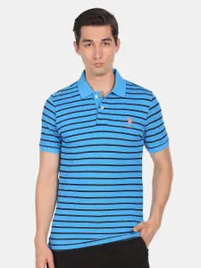 U.S. Polo Assn. U S Polo Assn Men Blue Striped Polo Collar T-shirt
