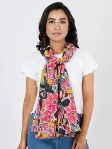 AQVA Women Charcoal & Pink Printed Scarf