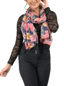 AQVA Women Navy Blue & Pink Printed Scarf