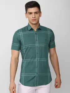 V Dot Men Green Slim Fit Windowpane Checks Checked Casual Shirt
